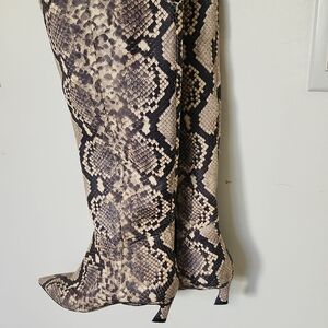 Gianni Bini Over-the-Knee Snakeskin Print Boots - Tan and Black